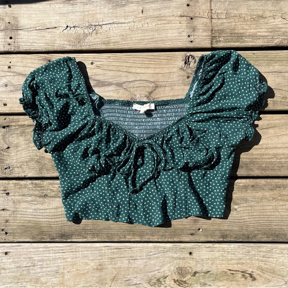 La Hearts Dark Green Ditsy Floral Corset Crop Top
